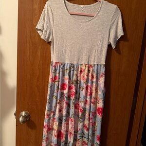 Floral Gray and Pink Midi Dress